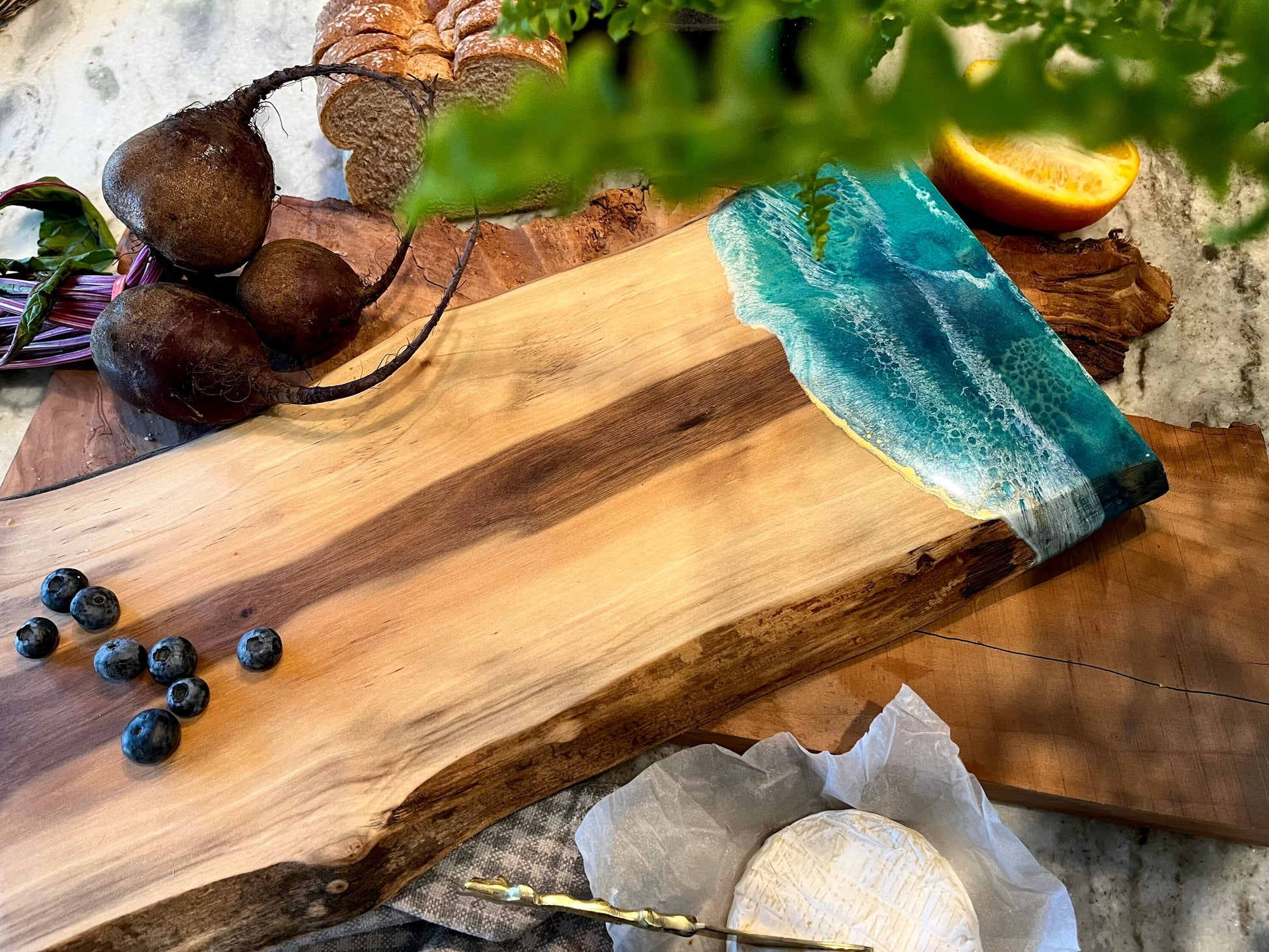 Live Edge Personalized Walnut Charcuterie Boards with Resin Accent