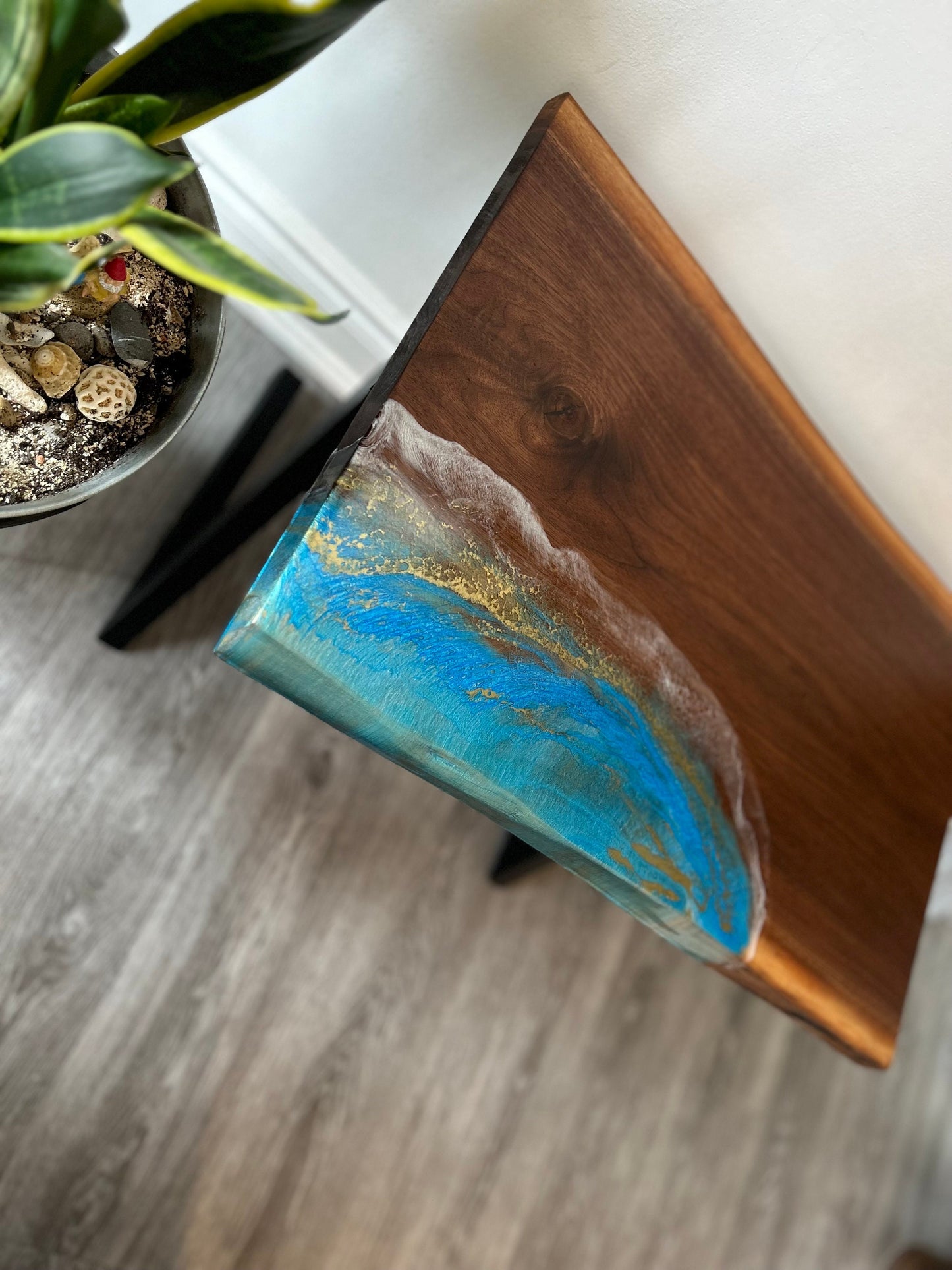 Black Walnut Bench with Resin Accent