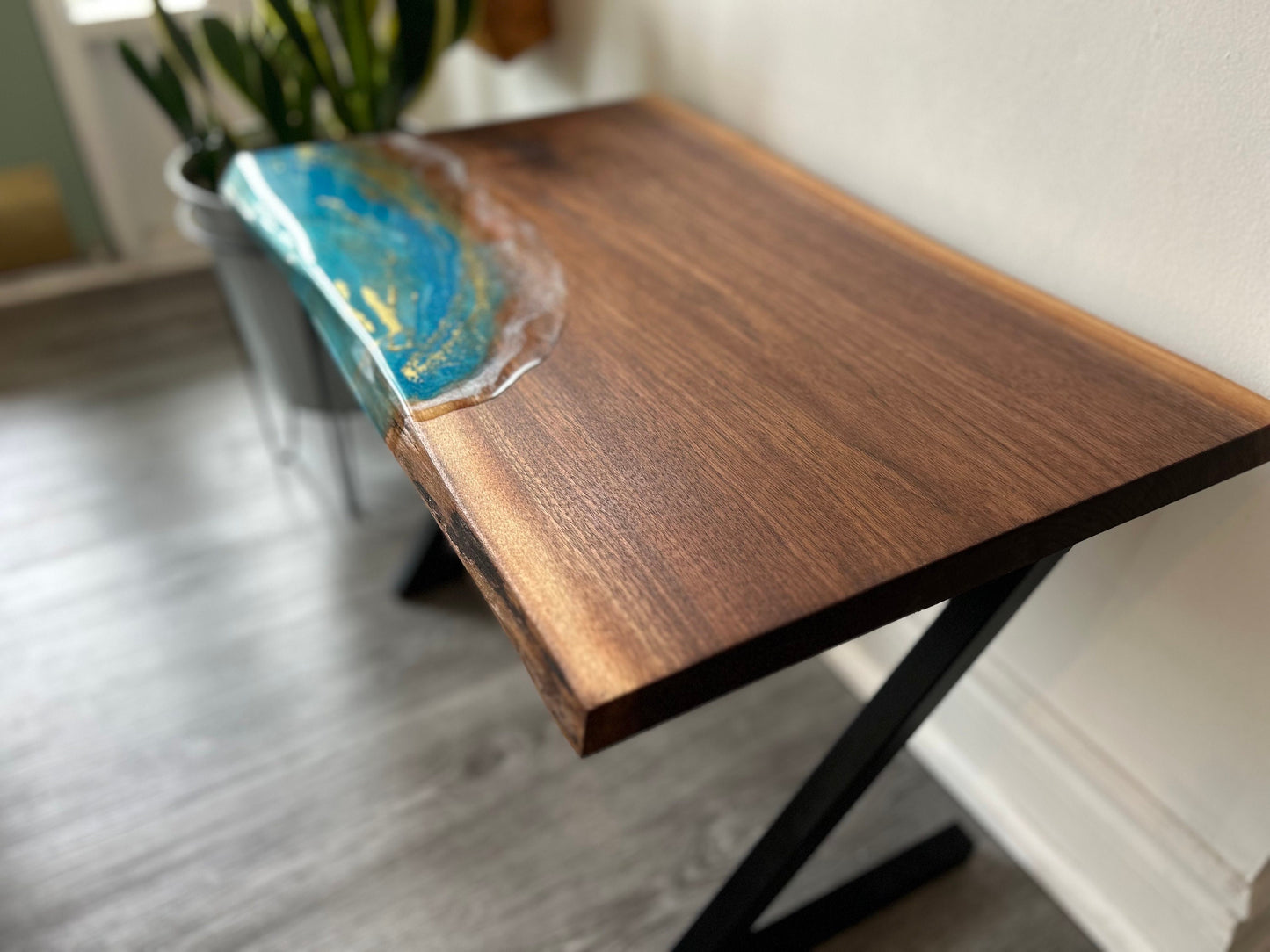 Black Walnut Bench with Resin Accent