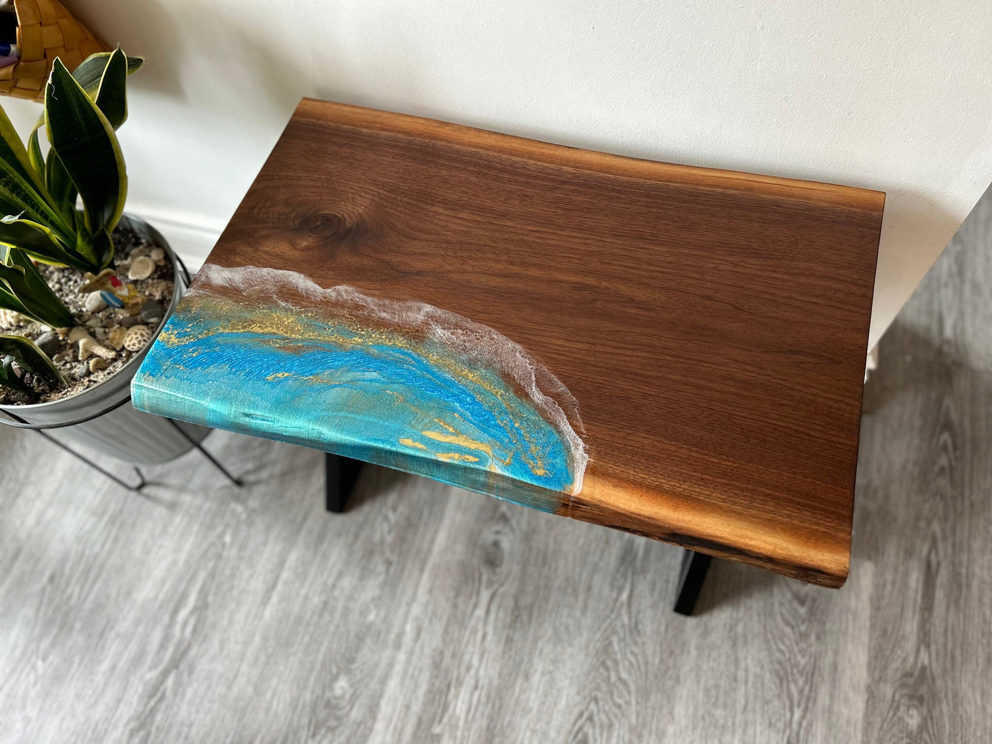 Black Walnut Bench with Resin Accent