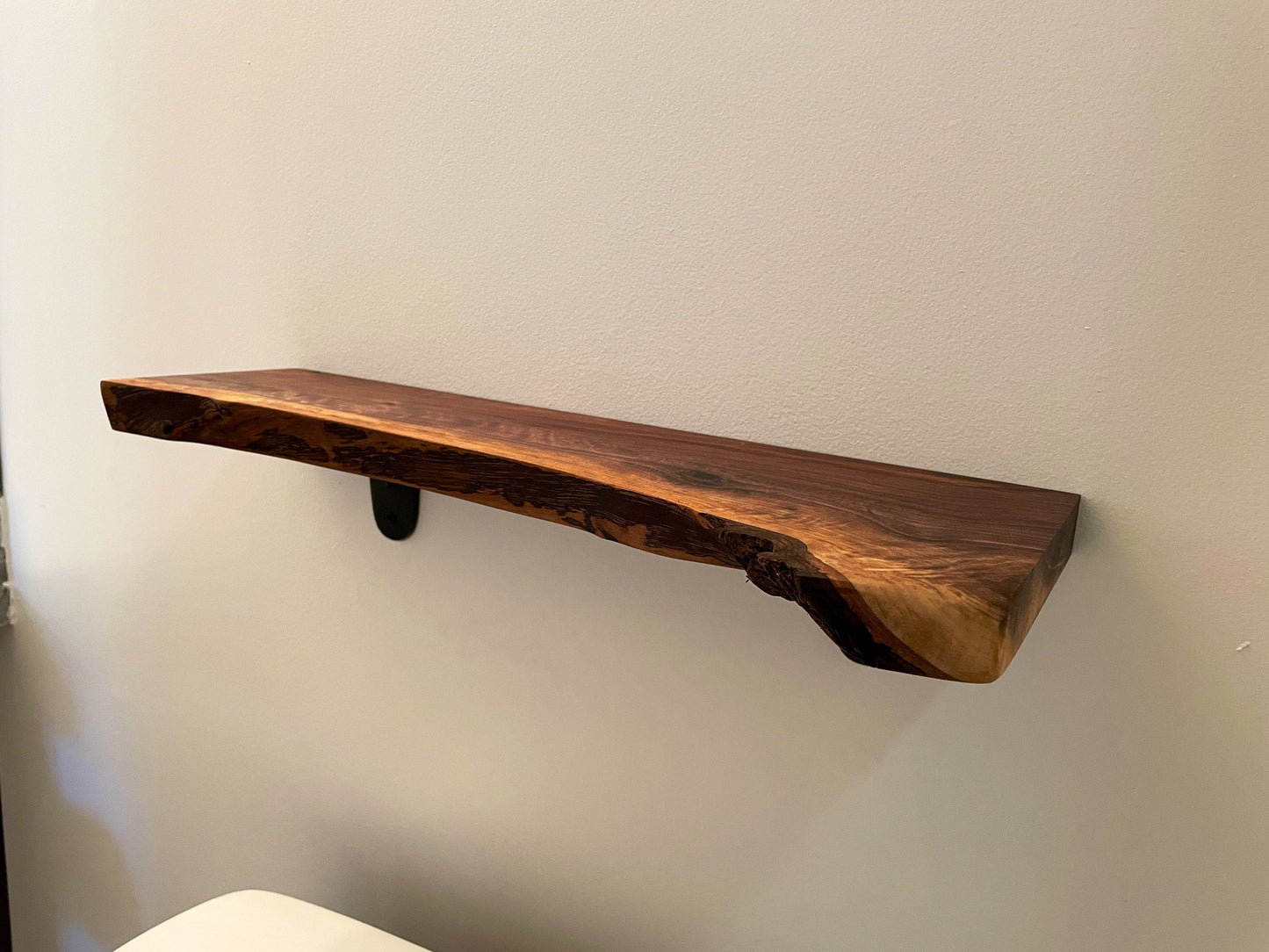 Live Edge Shelf / Mantel Slimline | Black Walnut | Black steel brackets included