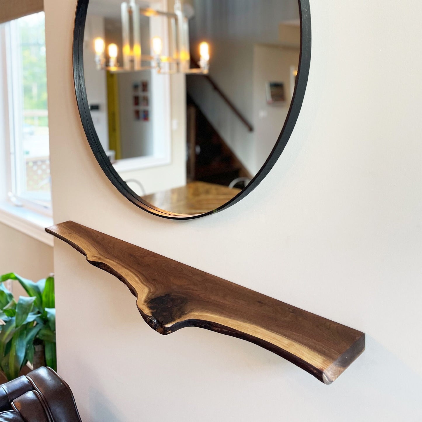 Live Edge Shelf / Mantel Slimline | Black Walnut | Black steel brackets included