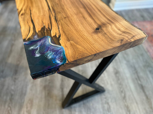 Rare white walnut table with resin accent