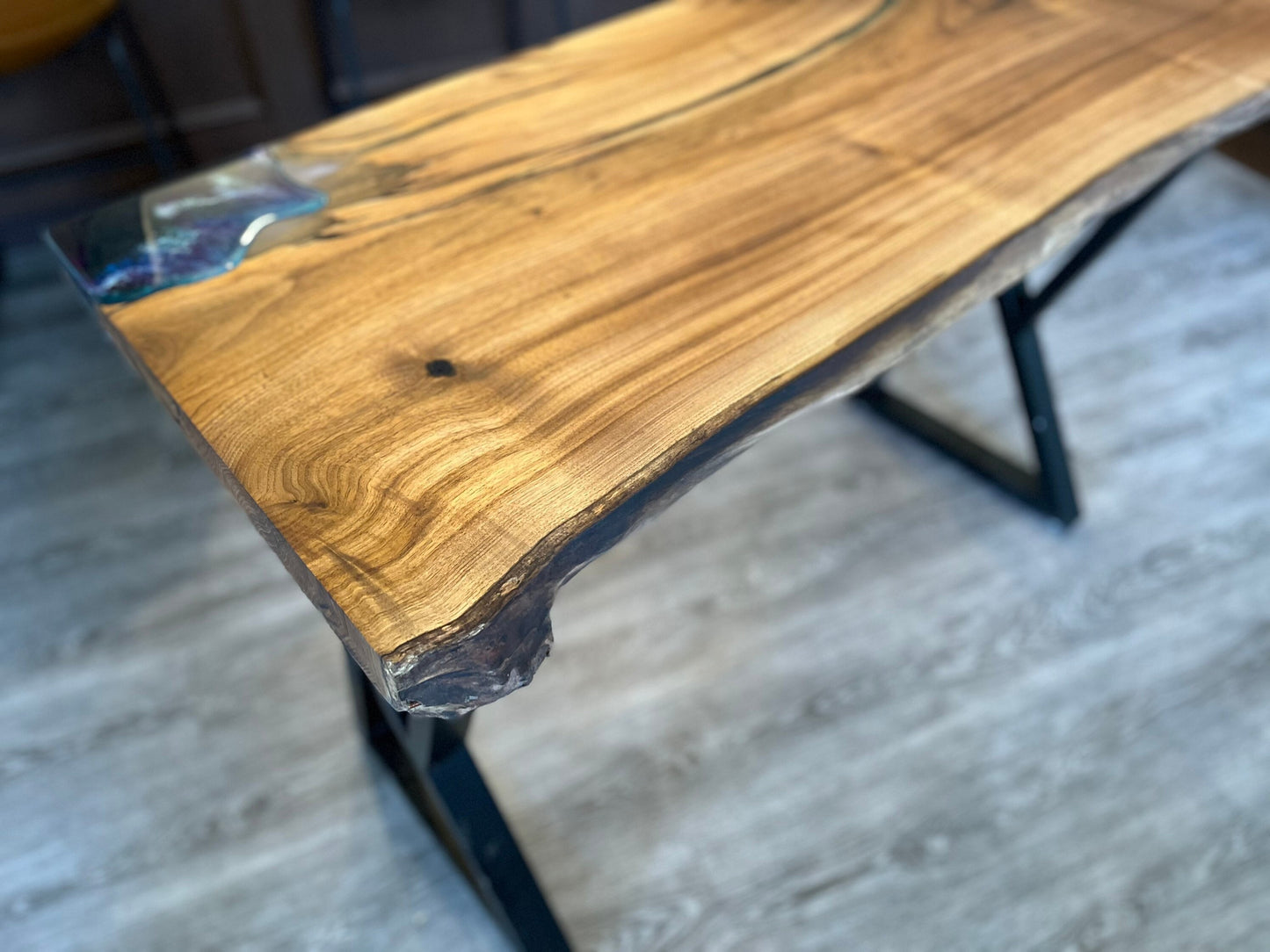 Rare white walnut table with resin accent