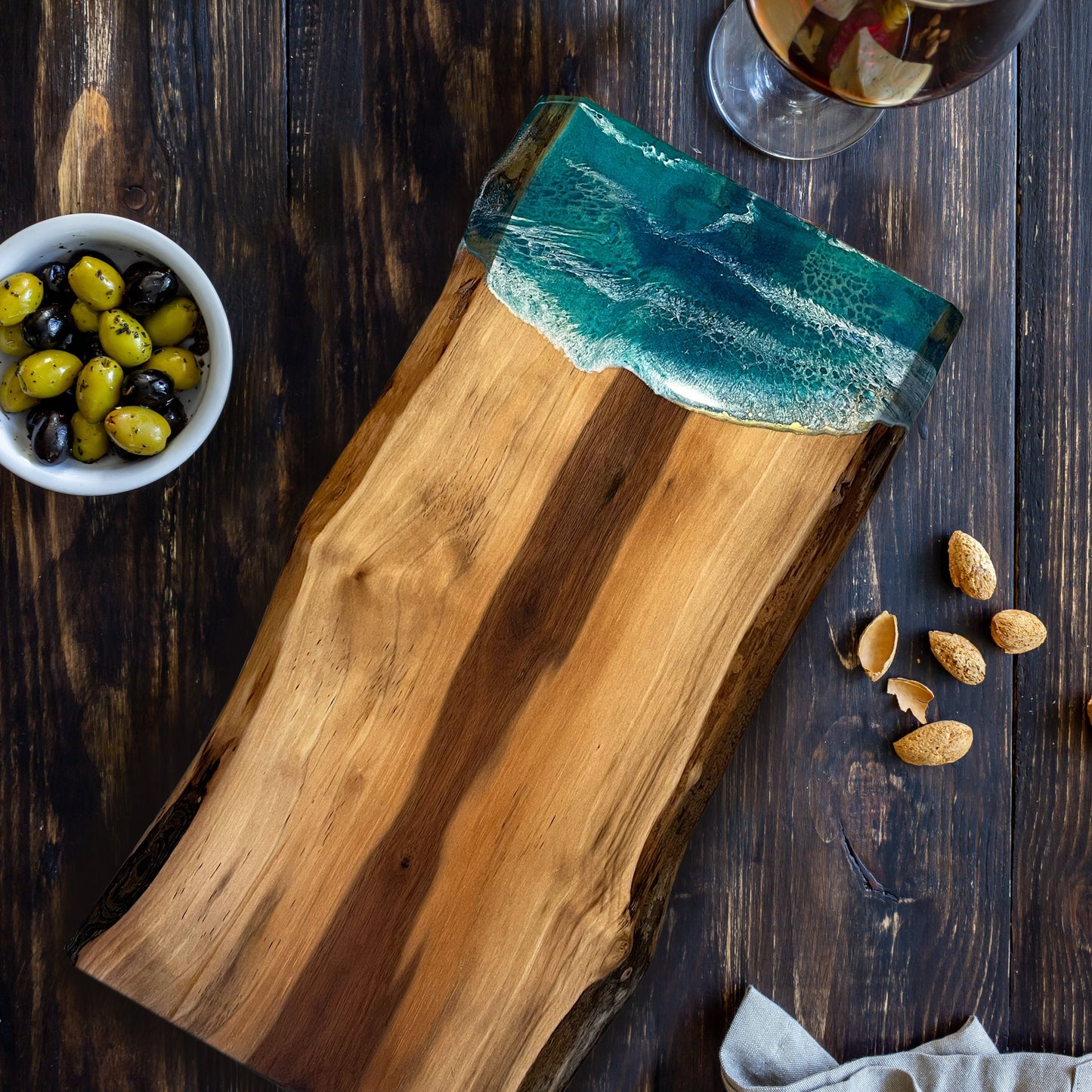 Live Edge Personalized Walnut Charcuterie Boards with Resin Accent