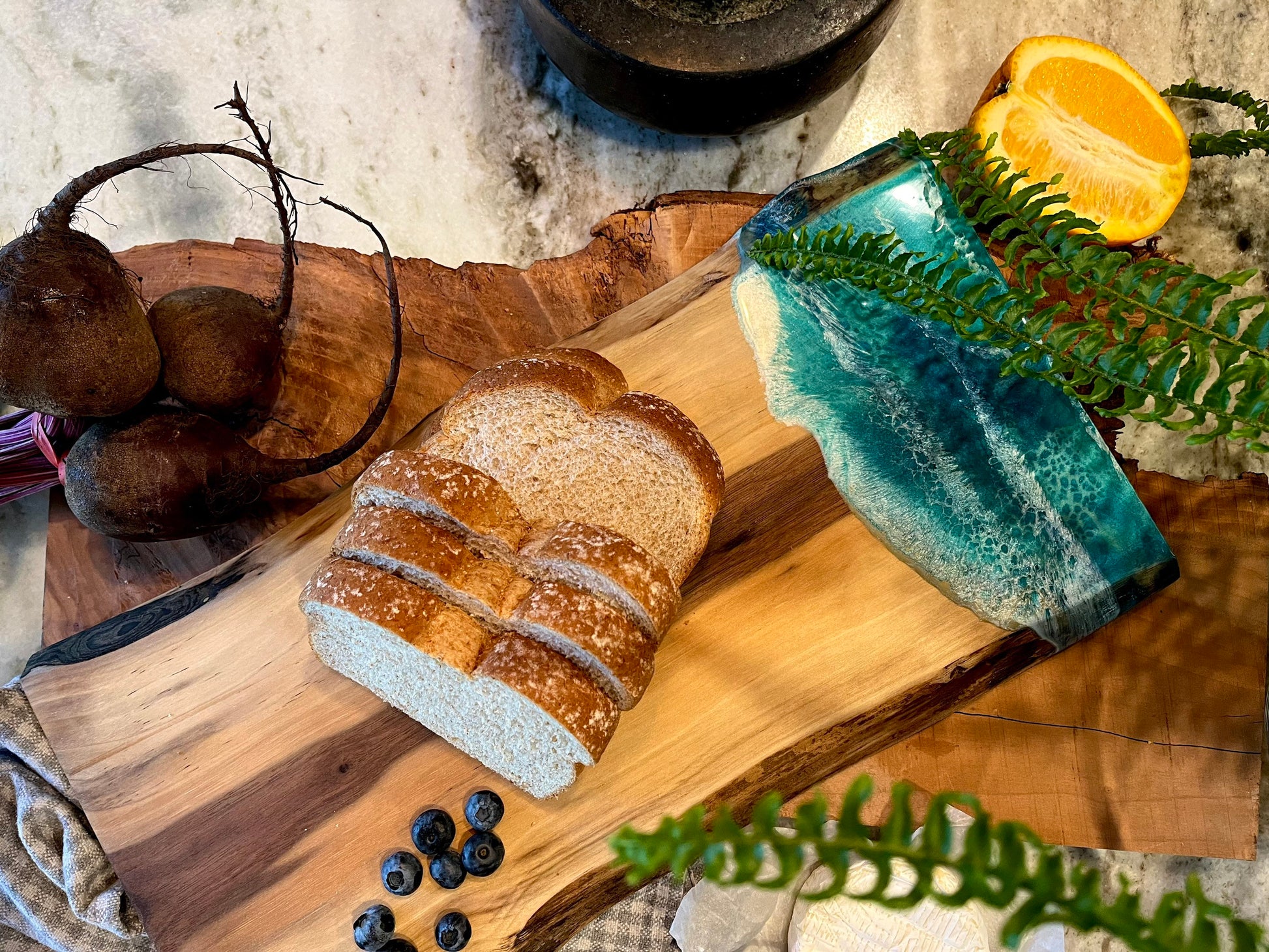 Live Edge Personalized Walnut Charcuterie Boards with Resin Accent