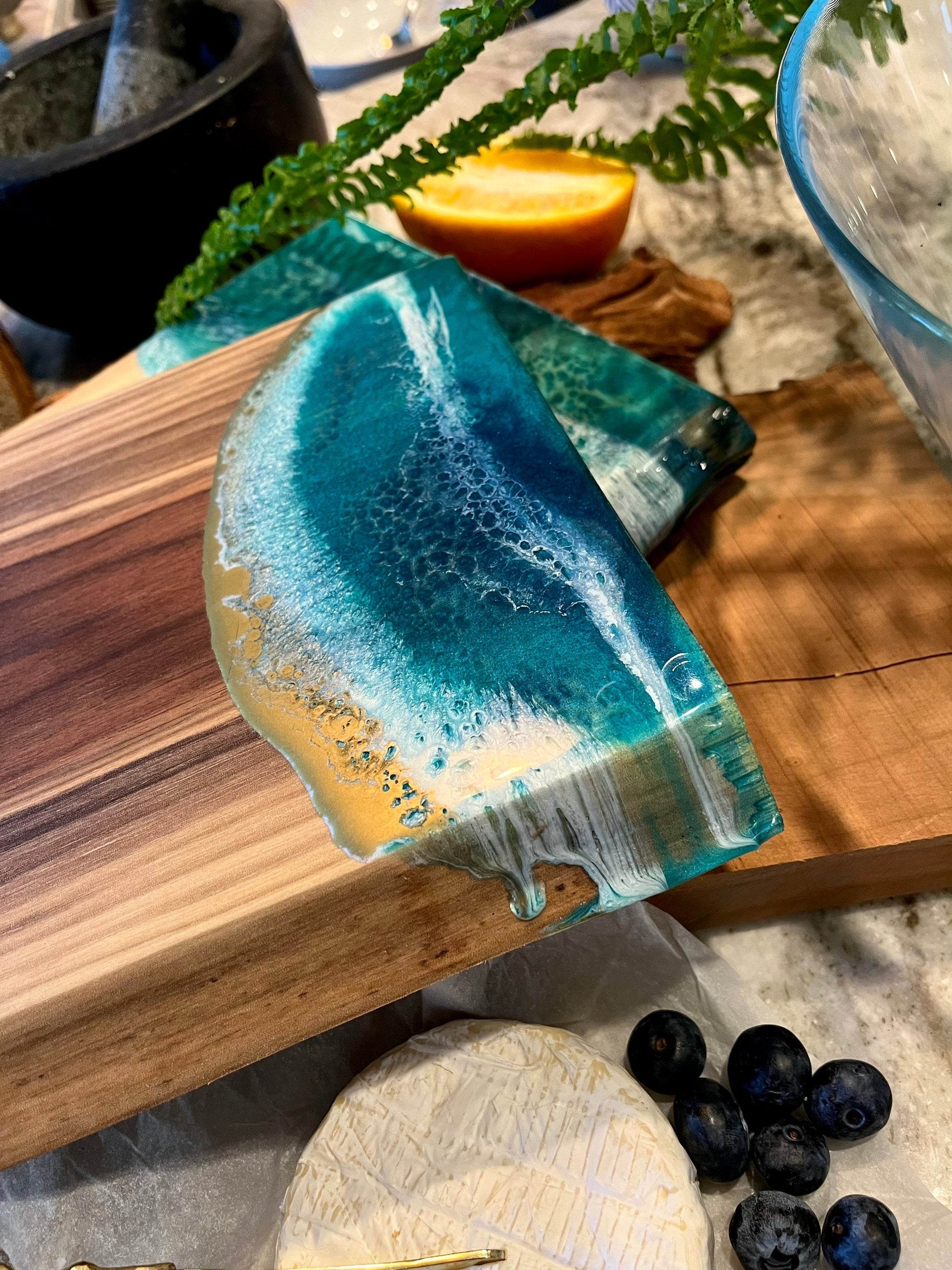 Live Edge Personalized Walnut Charcuterie Boards with Resin Accent