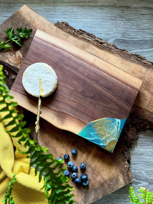 Live edge walnut charcuterie board/ butter board with unique resin accent