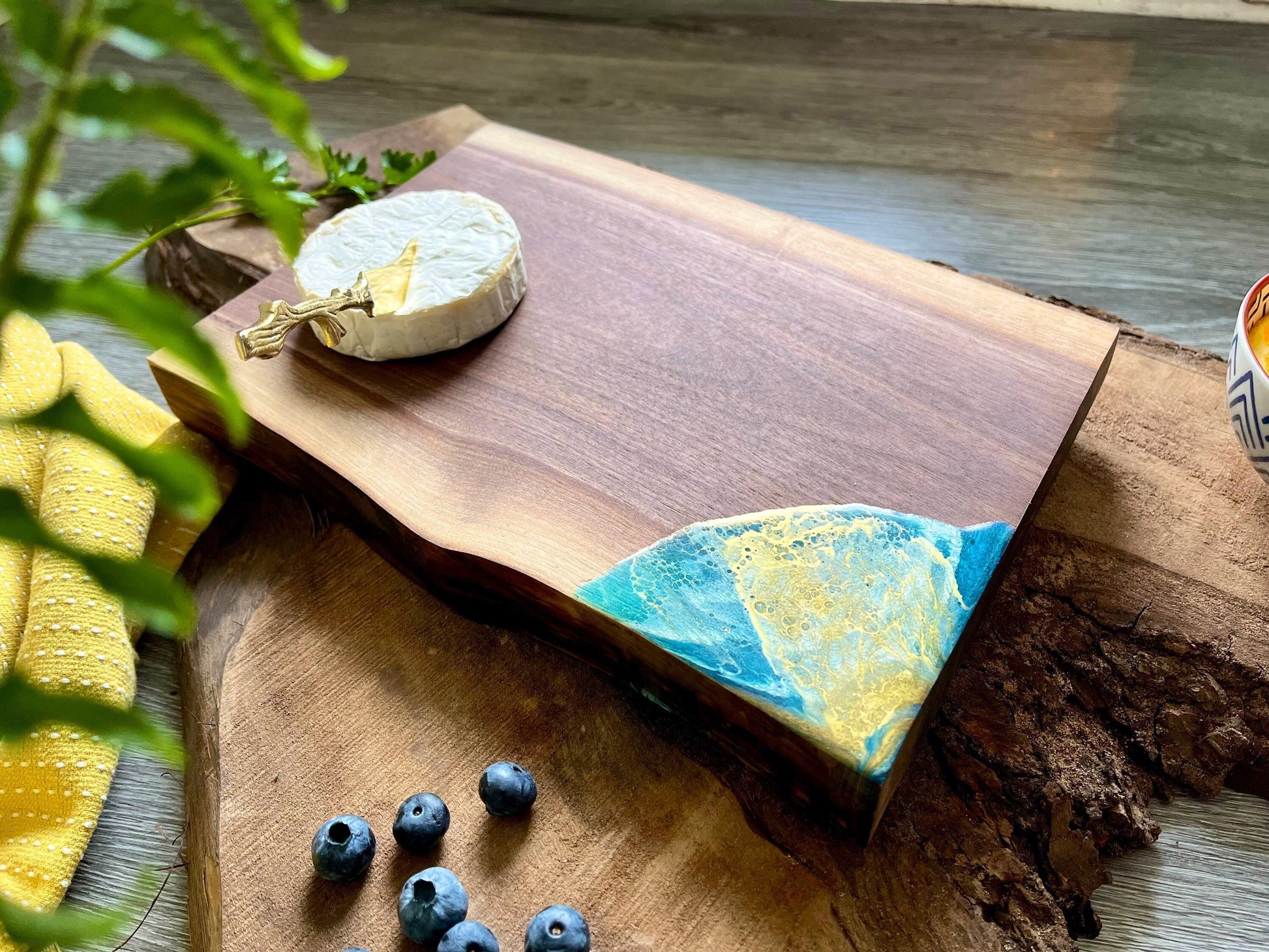 Live edge walnut charcuterie board/ butter board with unique resin accent