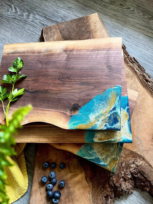 Live edge walnut charcuterie board/ butter board with unique resin accent