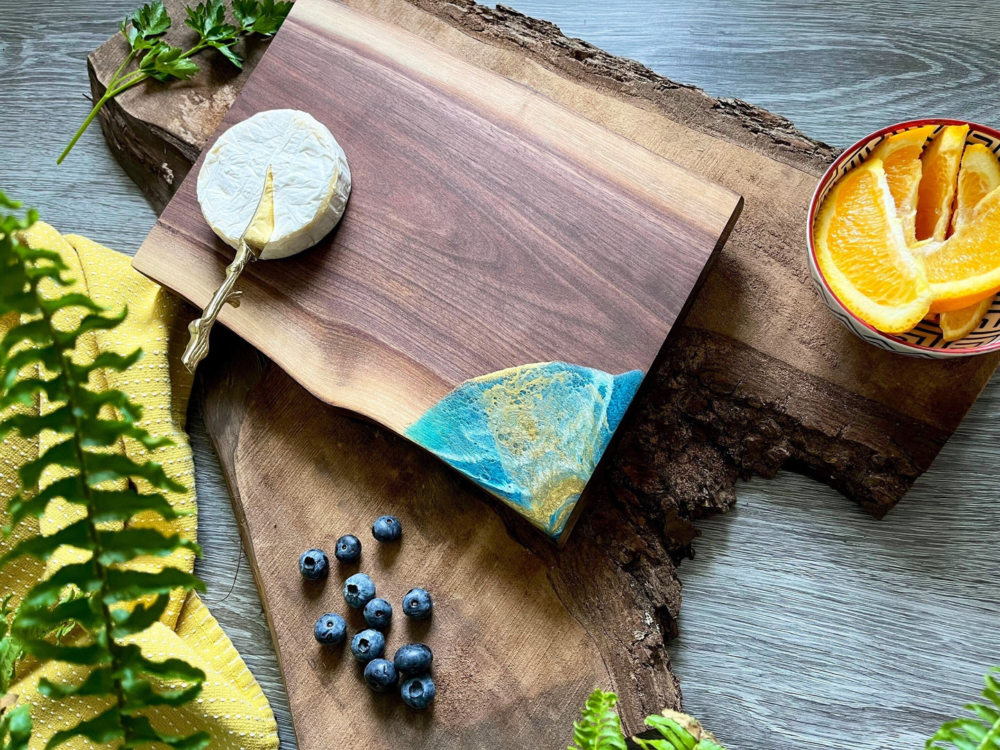 Live edge walnut charcuterie board/ butter board with unique resin accent