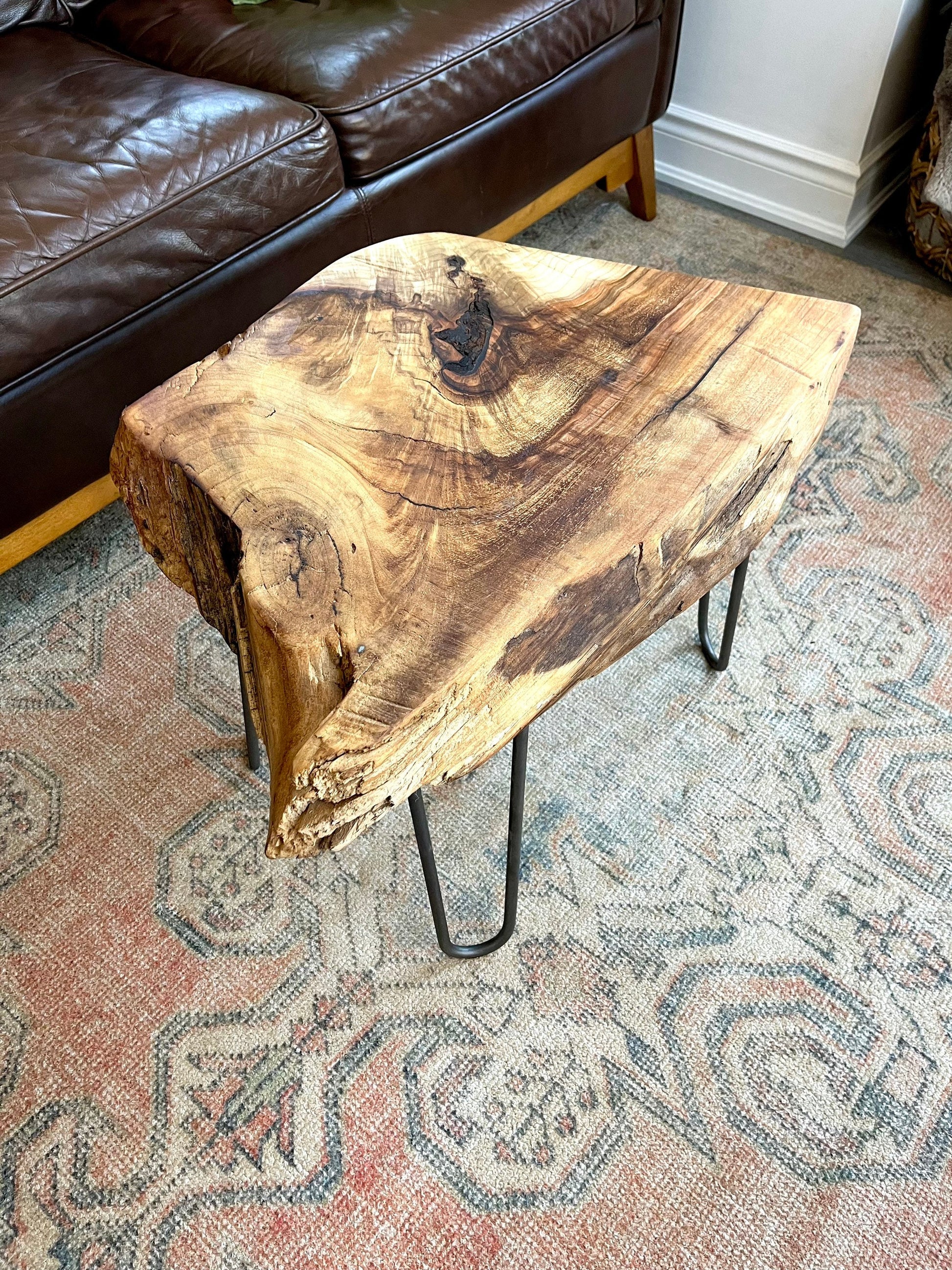 Silver Maple Rustic Coffee Table with Raw Iron Legs