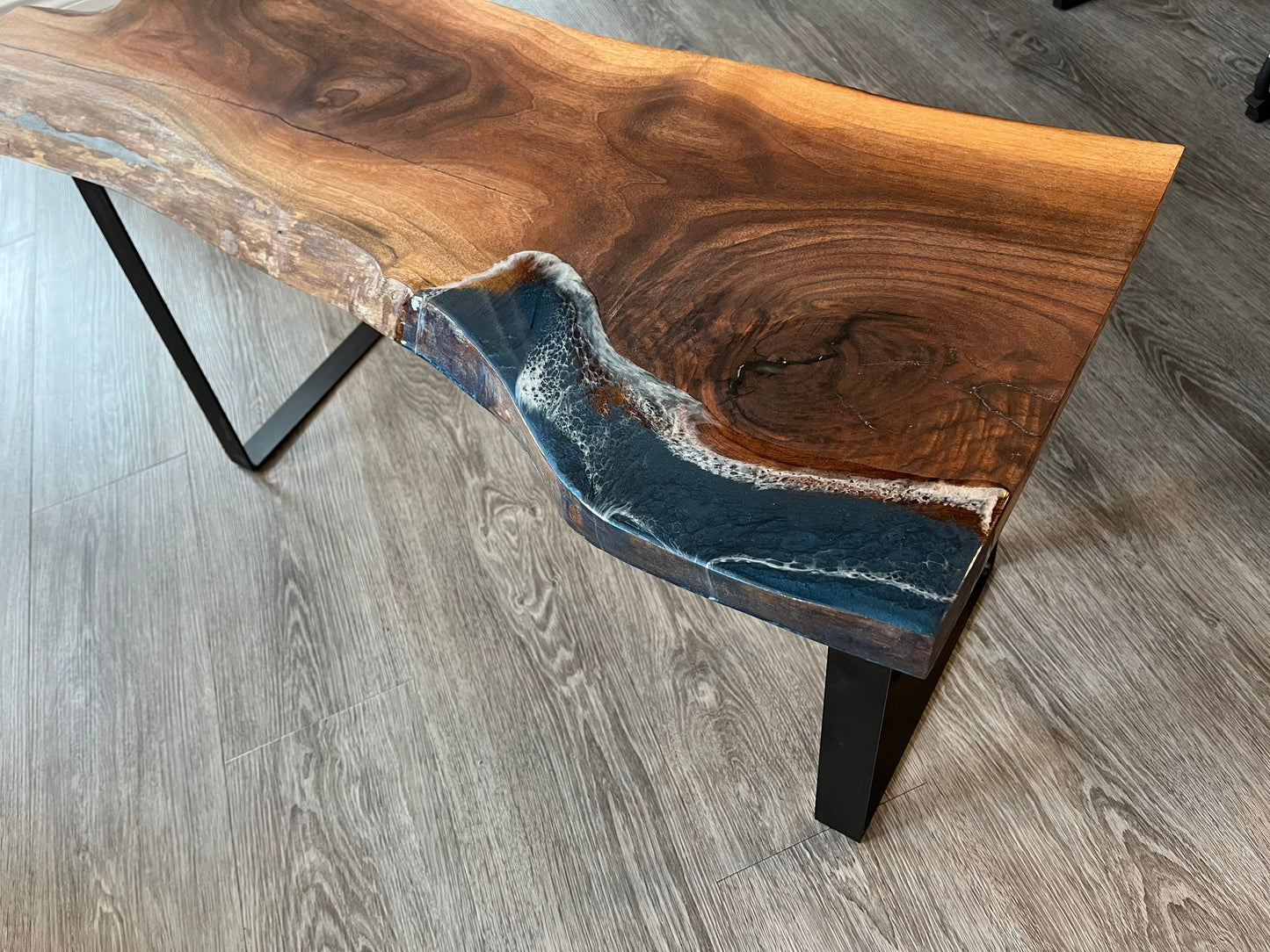 Black Walnut Bench with Resin Accent