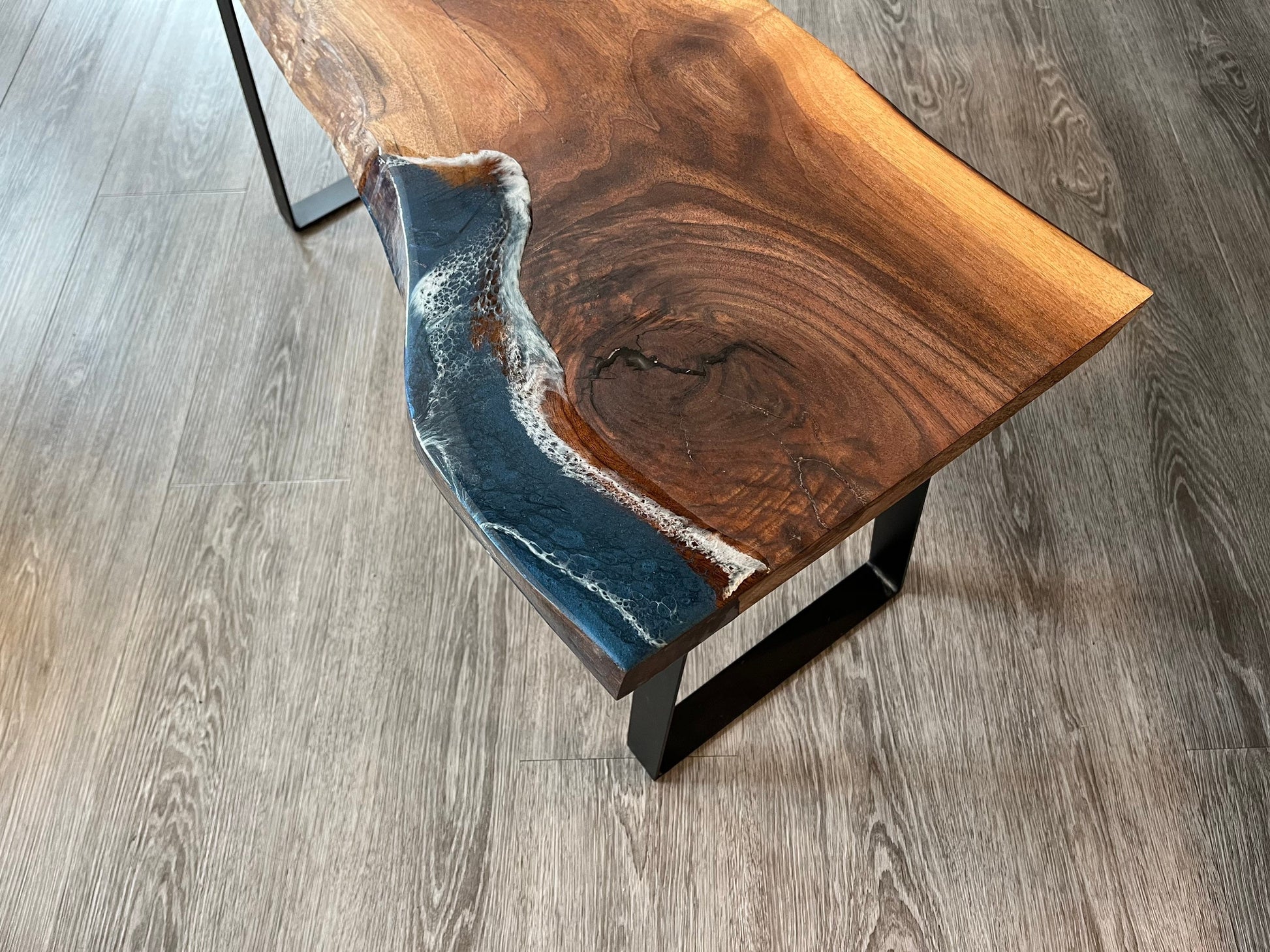 Black Walnut Bench with Resin Accent