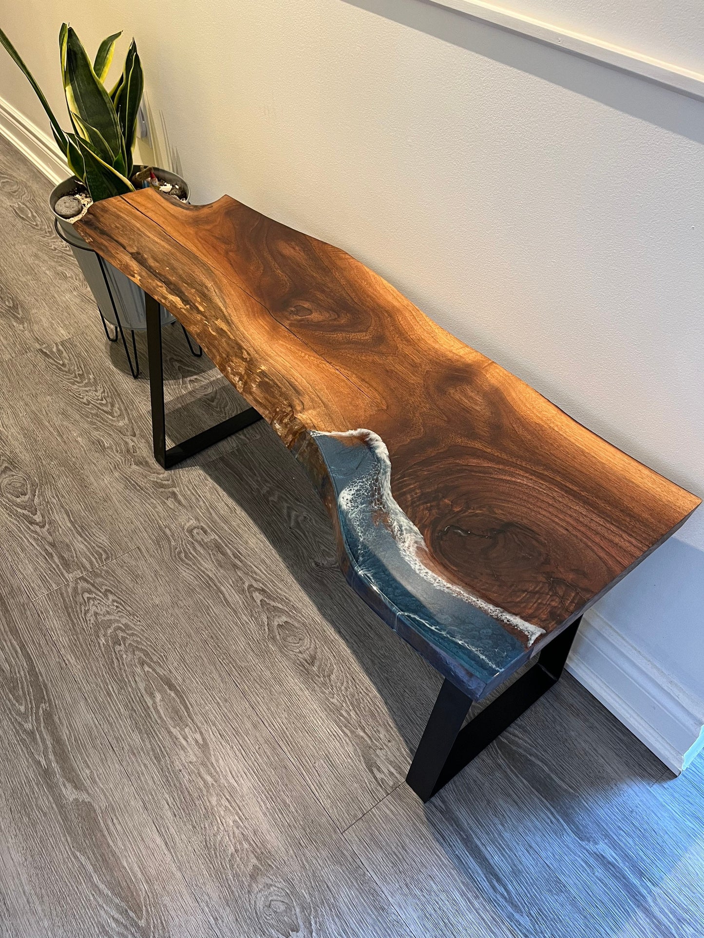 Black Walnut Bench with Resin Accent