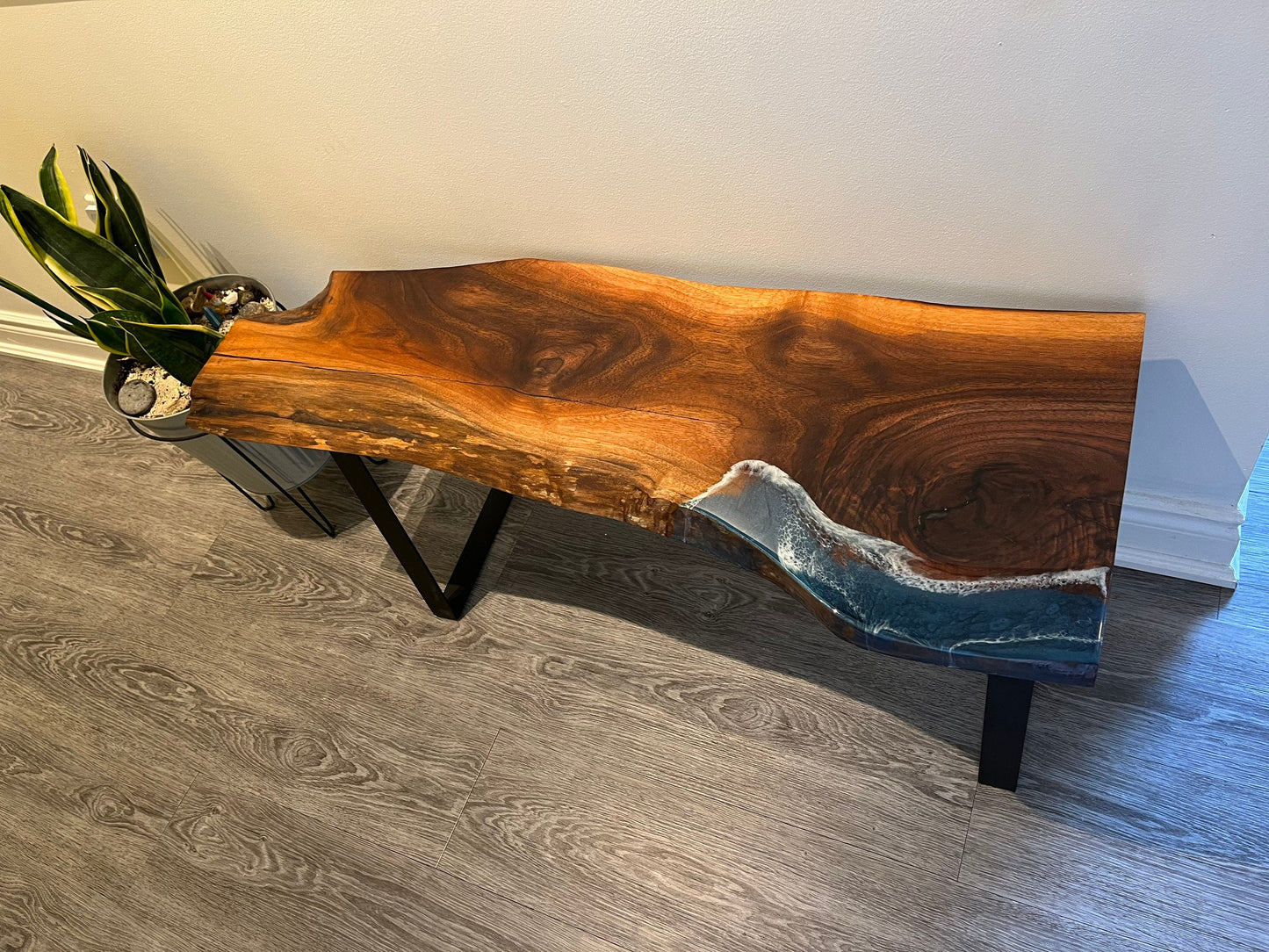 Black Walnut Bench with Resin Accent