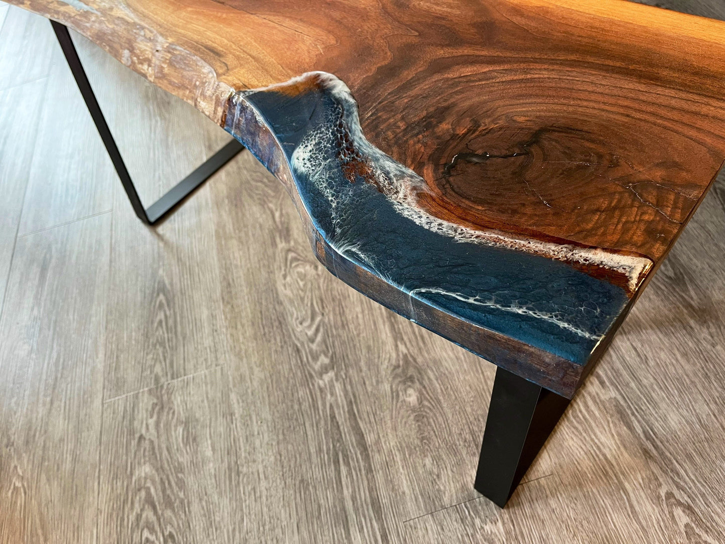 Black Walnut Bench with Resin Accent