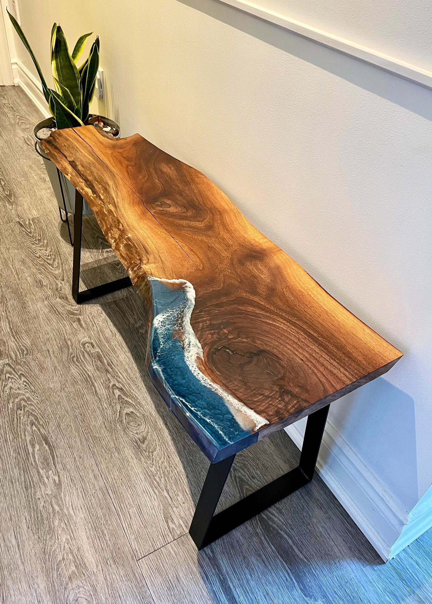 Black Walnut Bench with Resin Accent