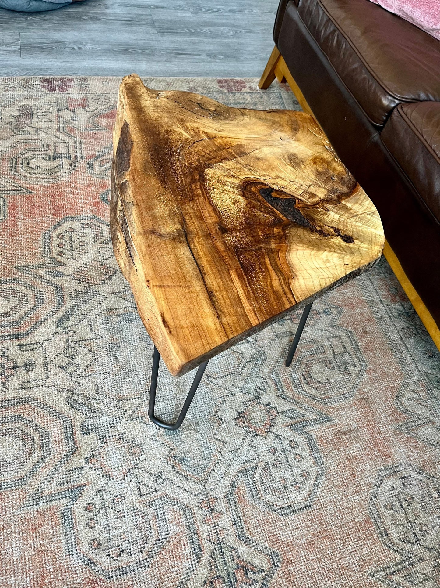 Silver Maple Rustic Coffee Table with Raw Iron Legs