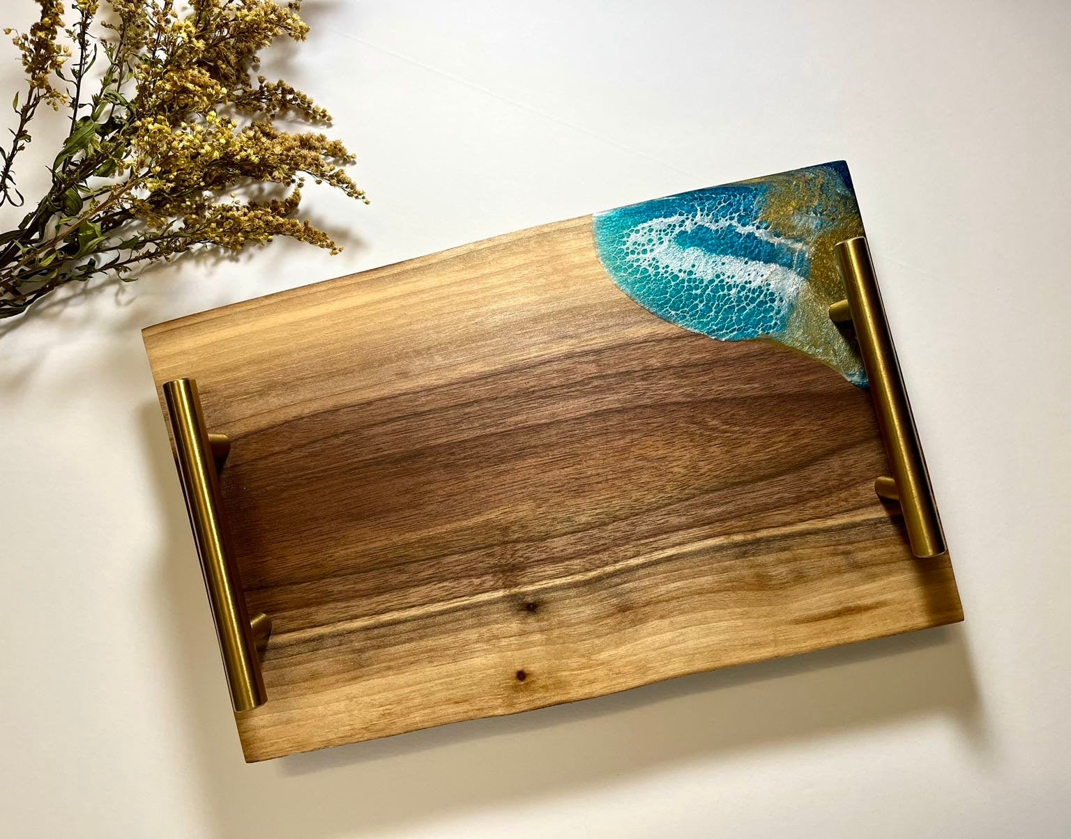 Live edge walnut charcuterie board/ butter board with unique resin accent