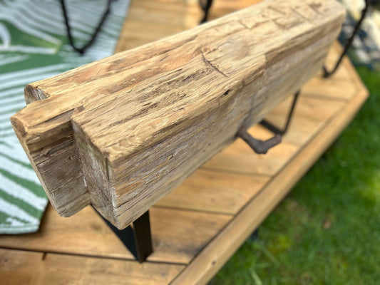 Authentic Barn Beam Bench, 100 year old wood, steel legs