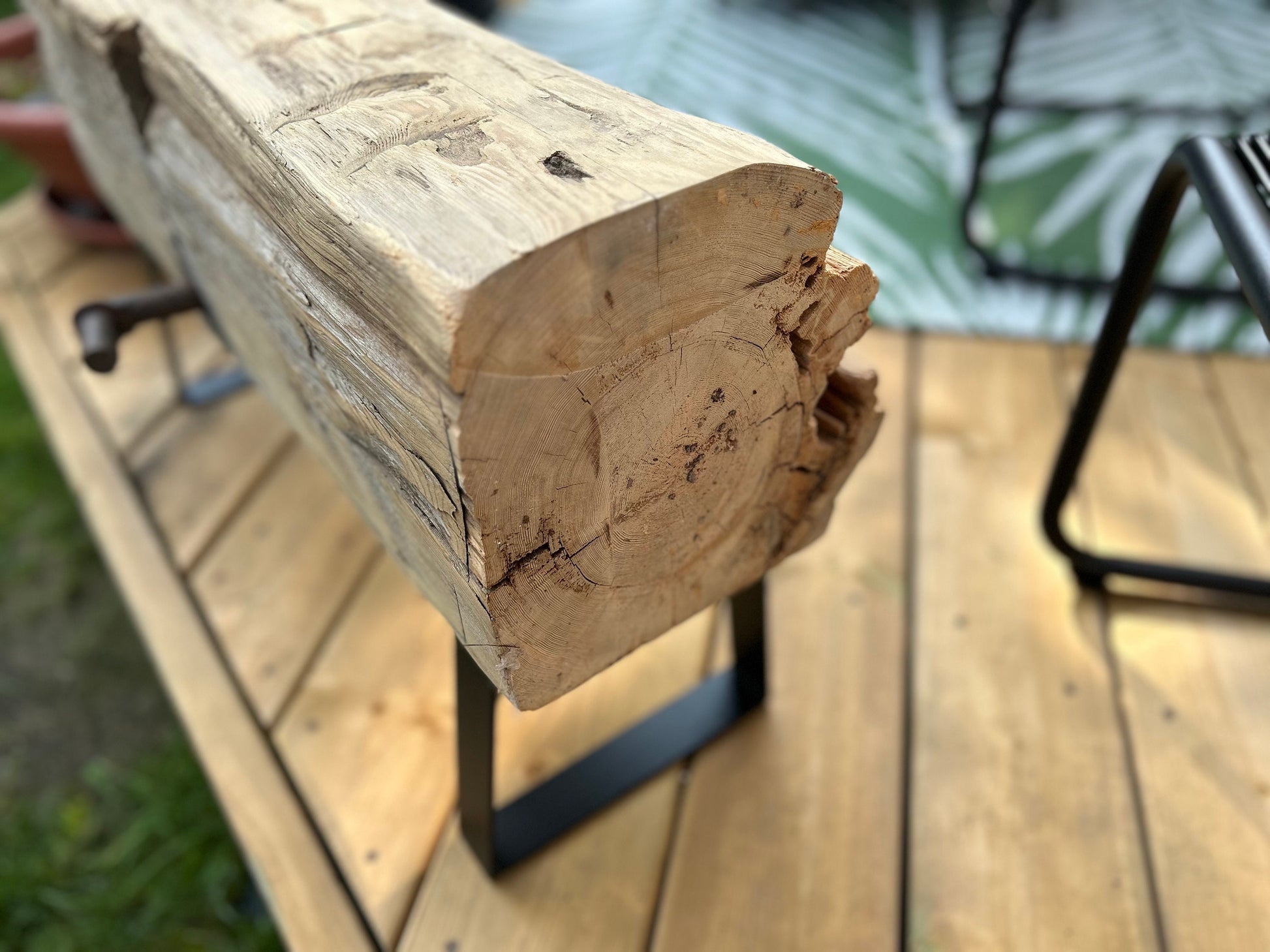 Authentic Barn Beam Bench, 100 year old wood, steel legs