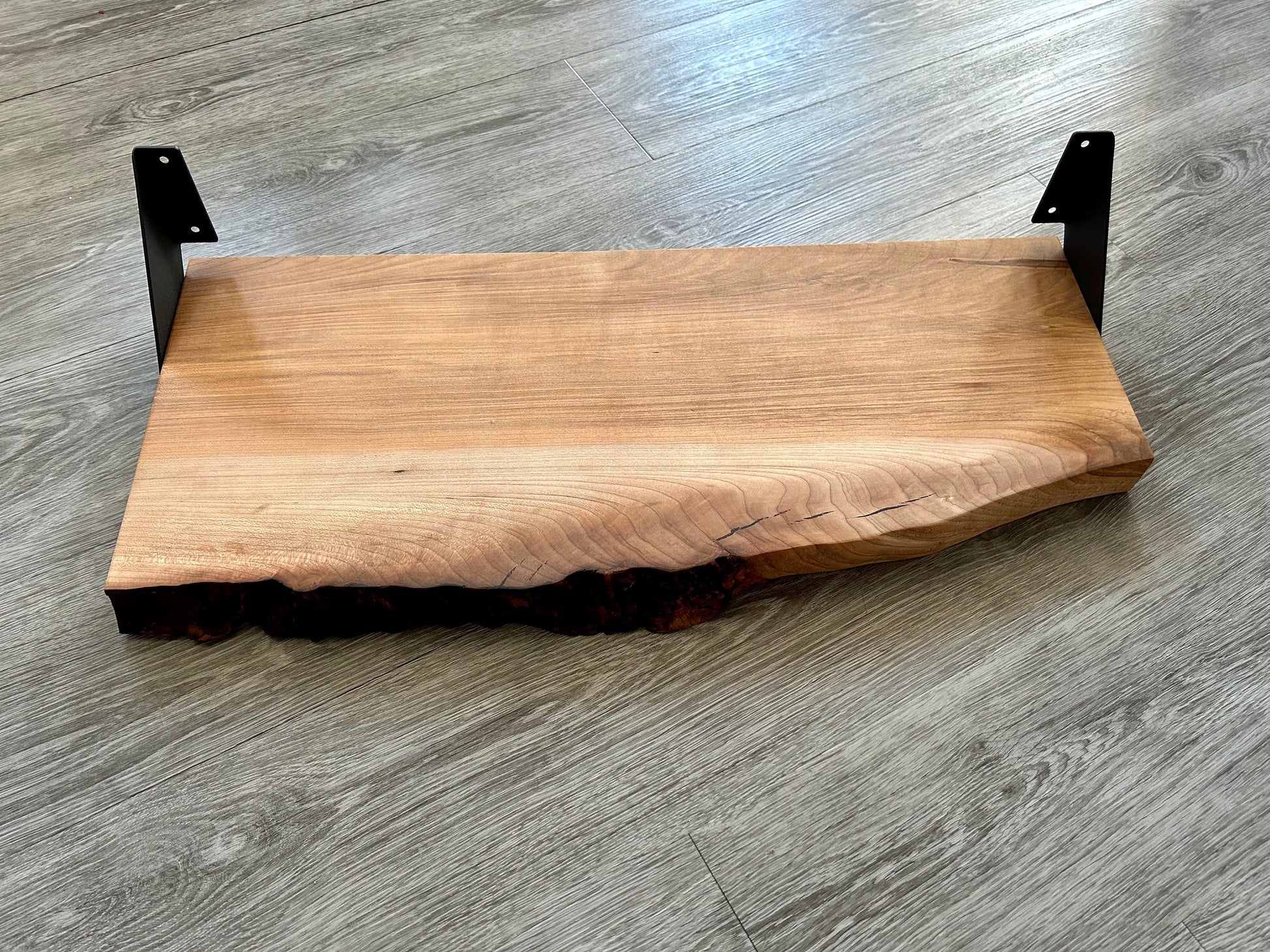 Large Live Edge Shelf | White Oak | Iron Mounting brackets included