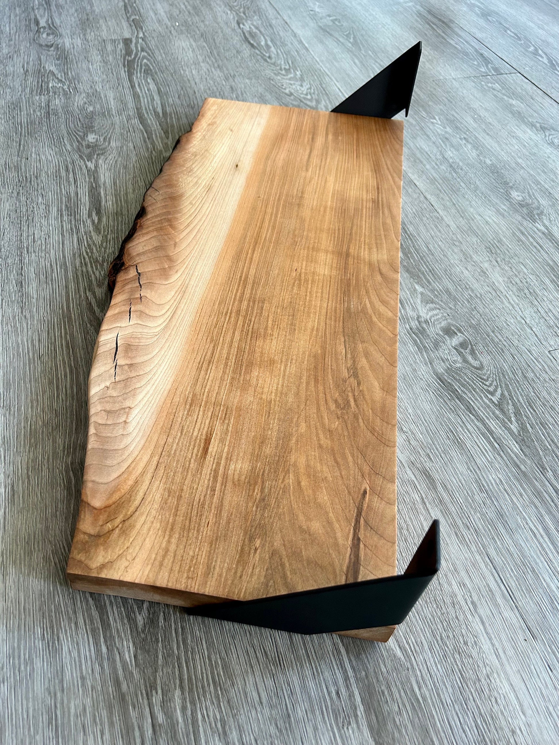 Large Live Edge Shelf | White Oak | Iron Mounting brackets included