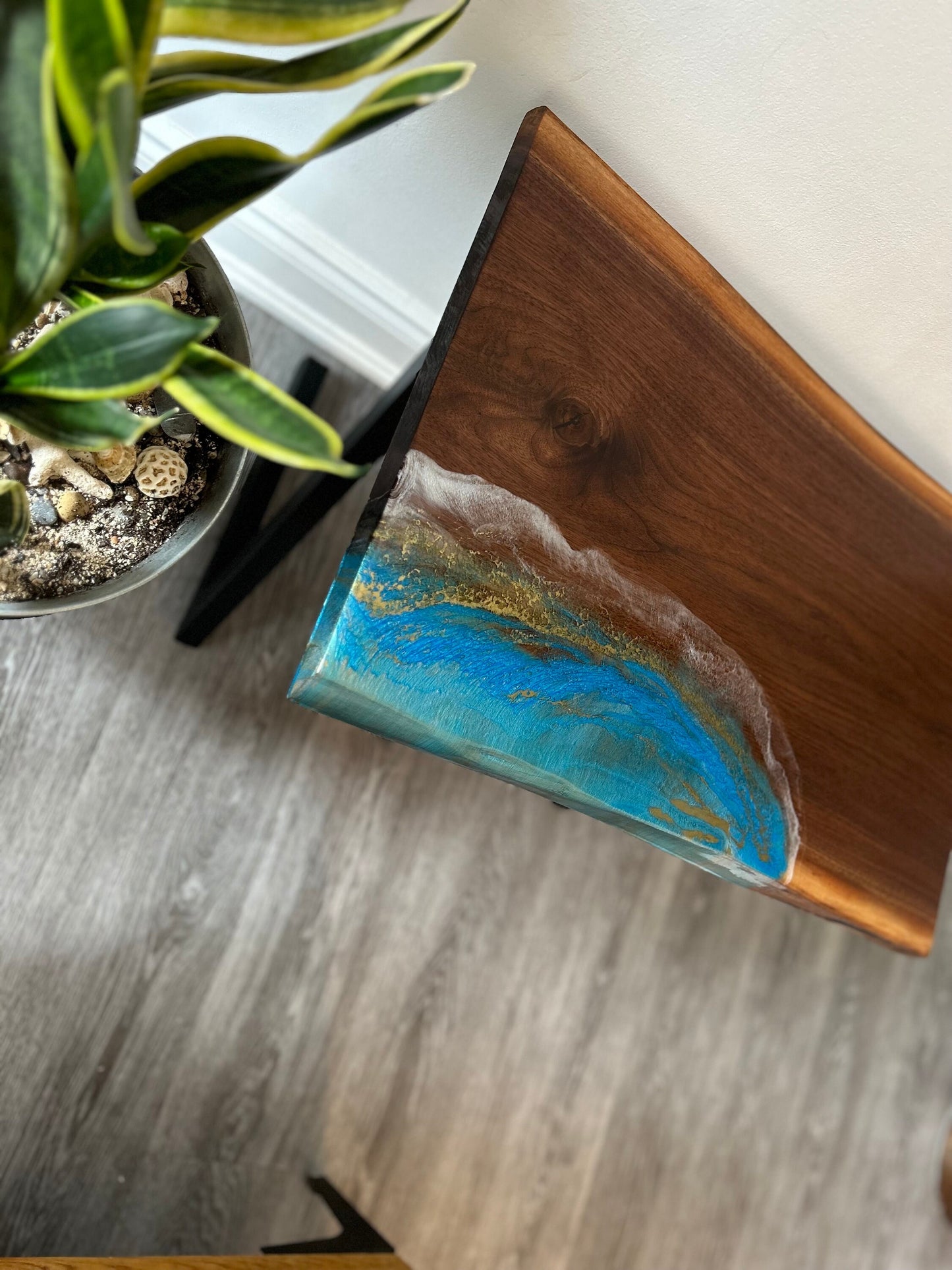 Black Walnut Bench with Resin Accent