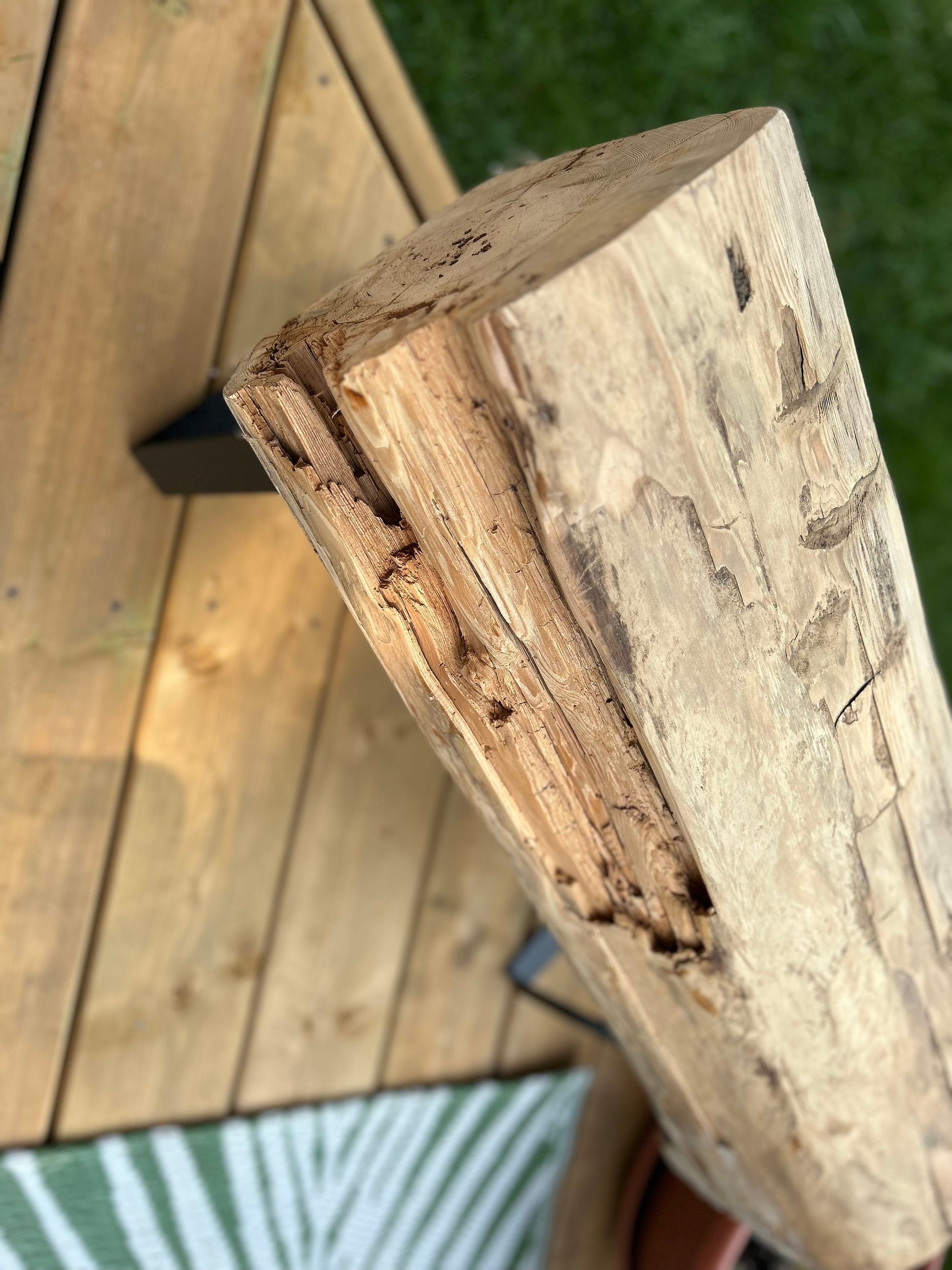 Authentic Barn Beam Bench, 100 year old wood, steel legs