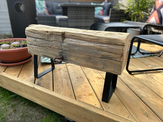 Authentic Barn Beam Bench, 100 year old wood, steel legs