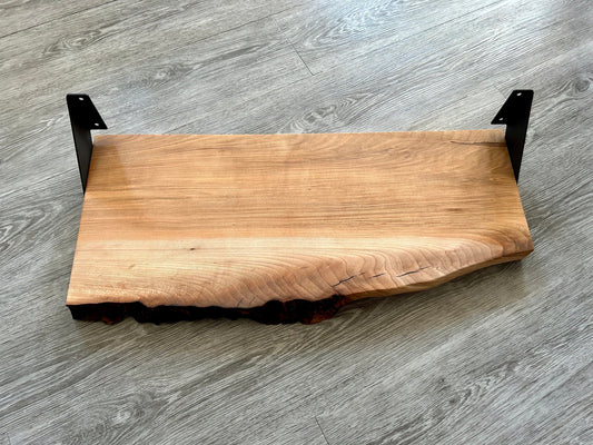 Large Live Edge Shelf | White Oak | Iron Mounting brackets included