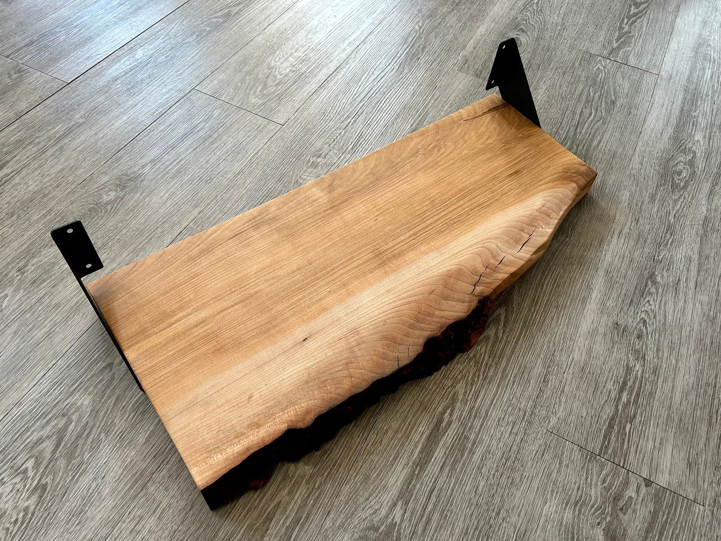 Large Live Edge Shelf | White Oak | Iron Mounting brackets included