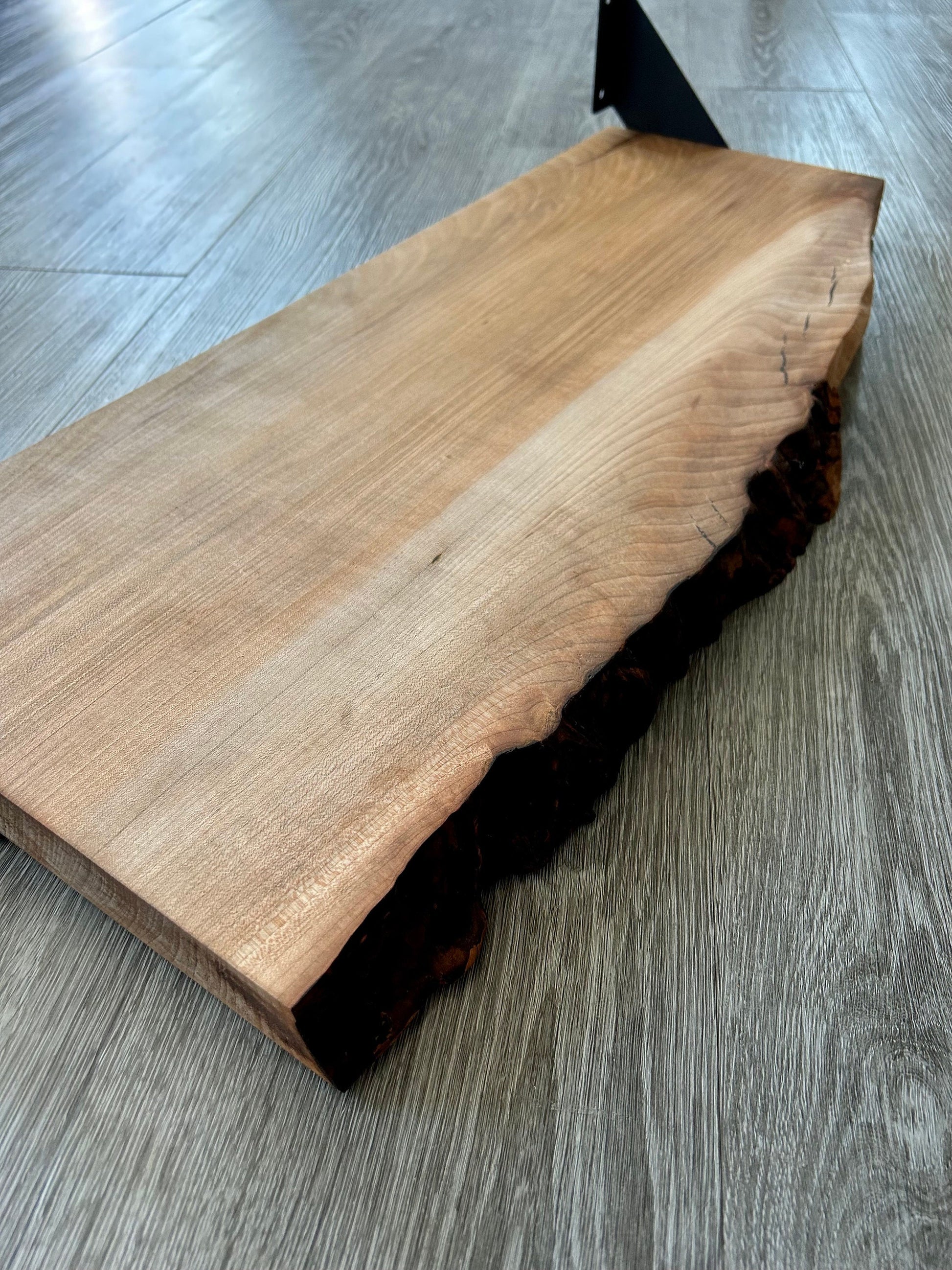 Large Live Edge Shelf | White Oak | Iron Mounting brackets included