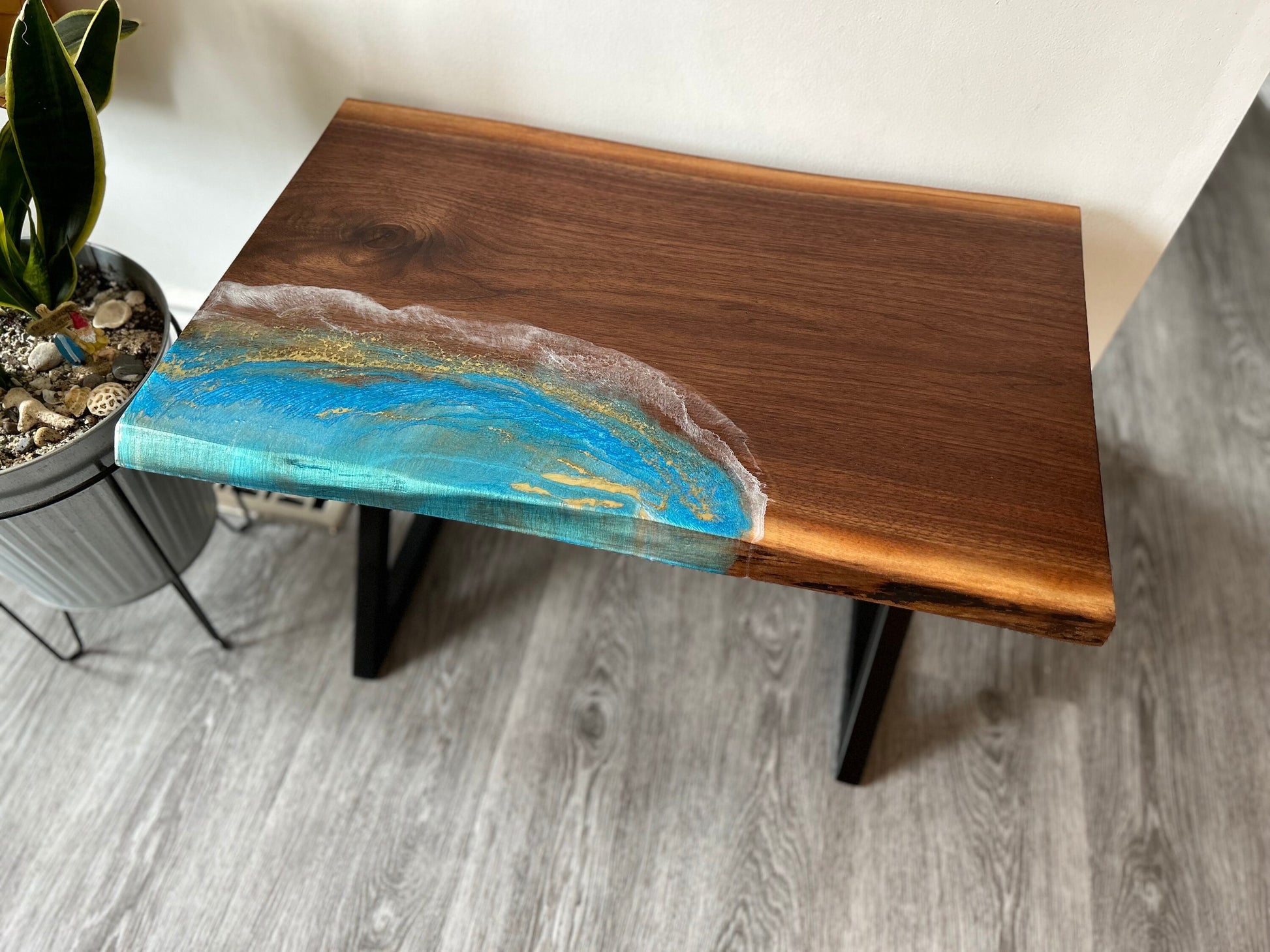 Black Walnut Bench with Resin Accent