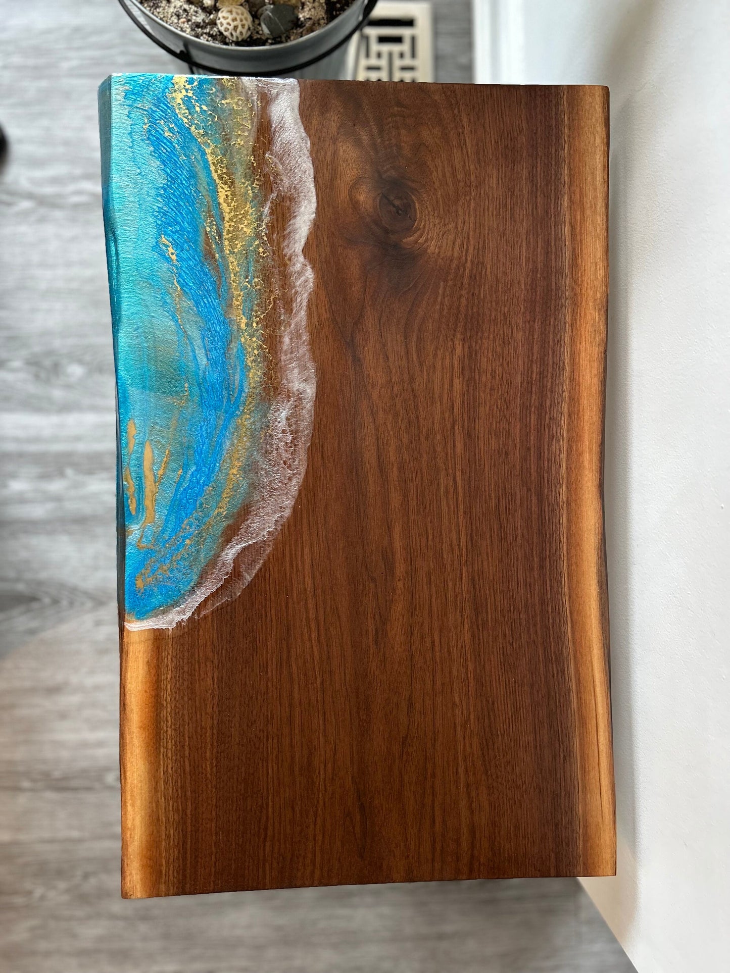 Black Walnut Bench with Resin Accent